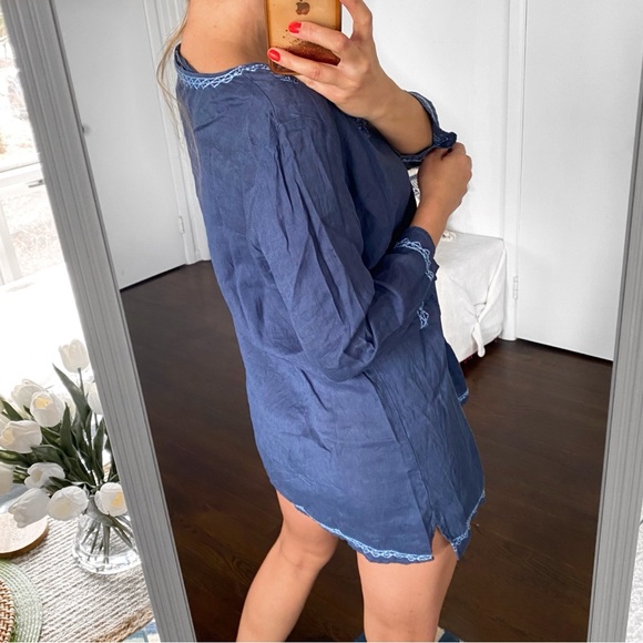 💙 GERRY WEBER NAVY EMBROIDERED LINEN BEACH COVERUP! - Picture 4 of 14